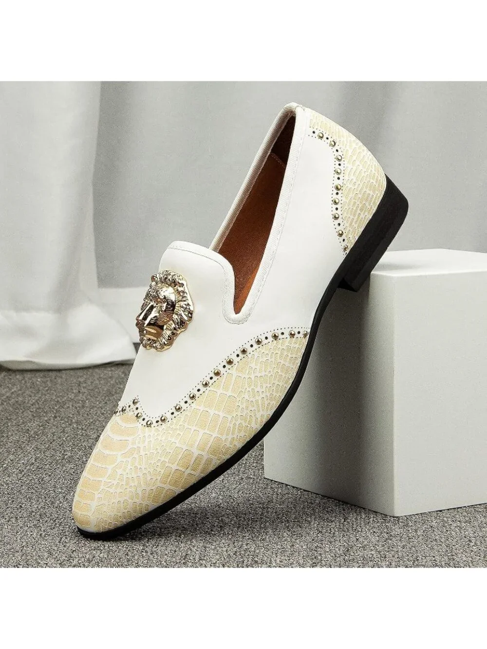 JITAI Men's White12 Elegant Rubber & Leather Penny Loafers Casual Formal Shoes